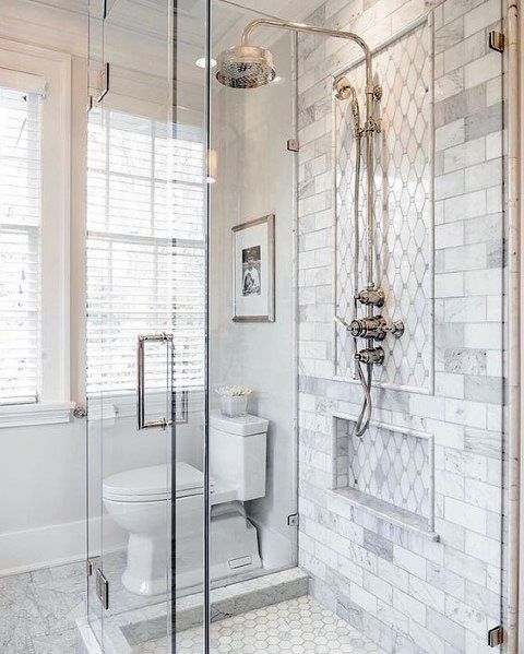 elegant glass shower in small bathroom 