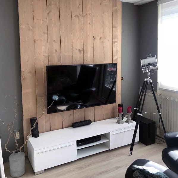 Simple Grey Painted And Wood Tv Wall Ideas