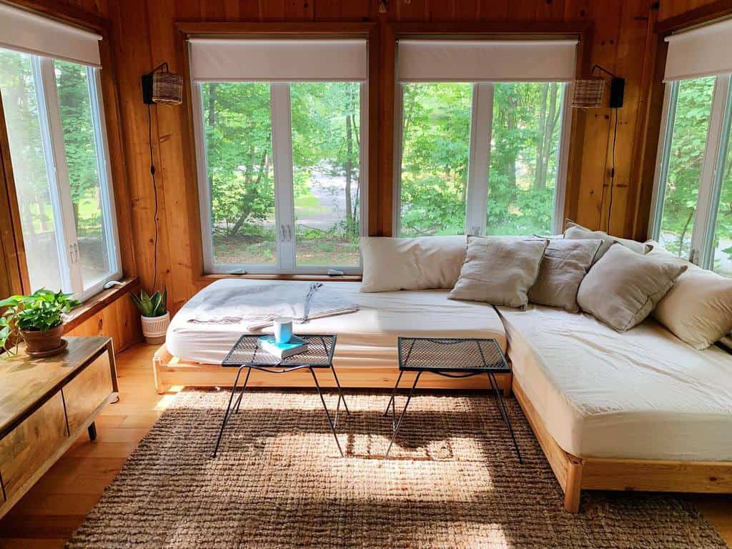 wood sunroom l-shape couch