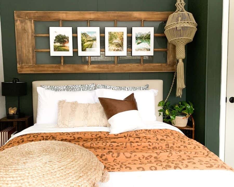 vintage green wall small bedroom with rustic accents 