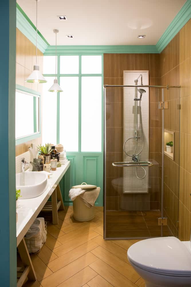 vintage style bathroom with green accents 