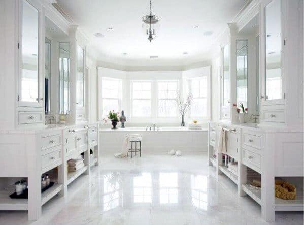 large modern bathroom dual cabinets marble floor
