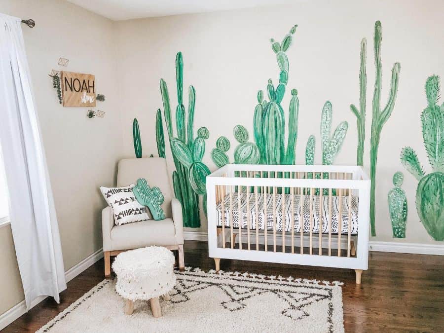 cactus feature wall in baby's room