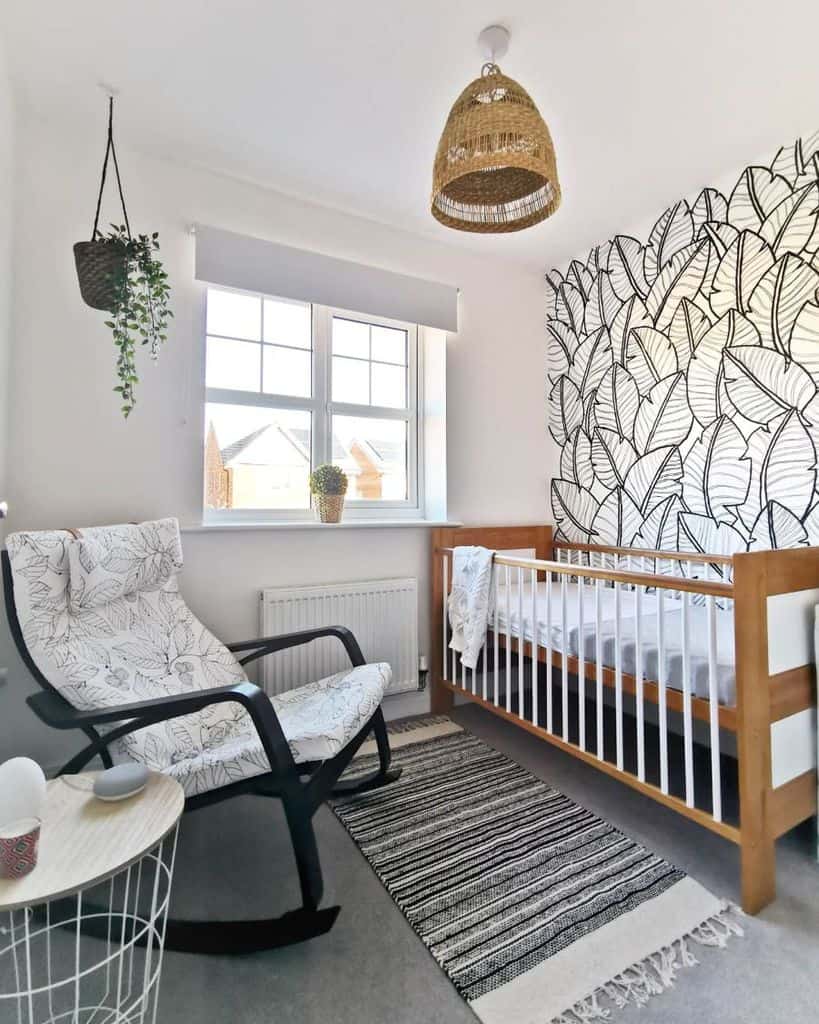 leave feature wall in baby's room
