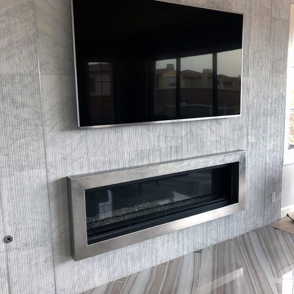 Stunning Interior Tv Wall Designs Above Fireplace With Textured Tile