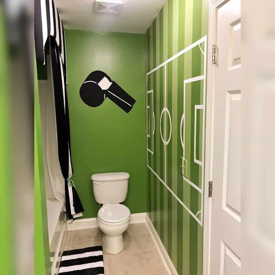 soccer theme bathroom green walls whistle and field painting 