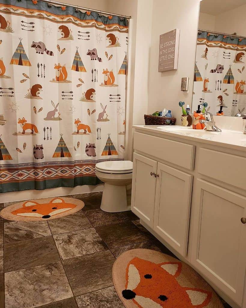 kids fox and hedgehog theme bathroom shower curtain