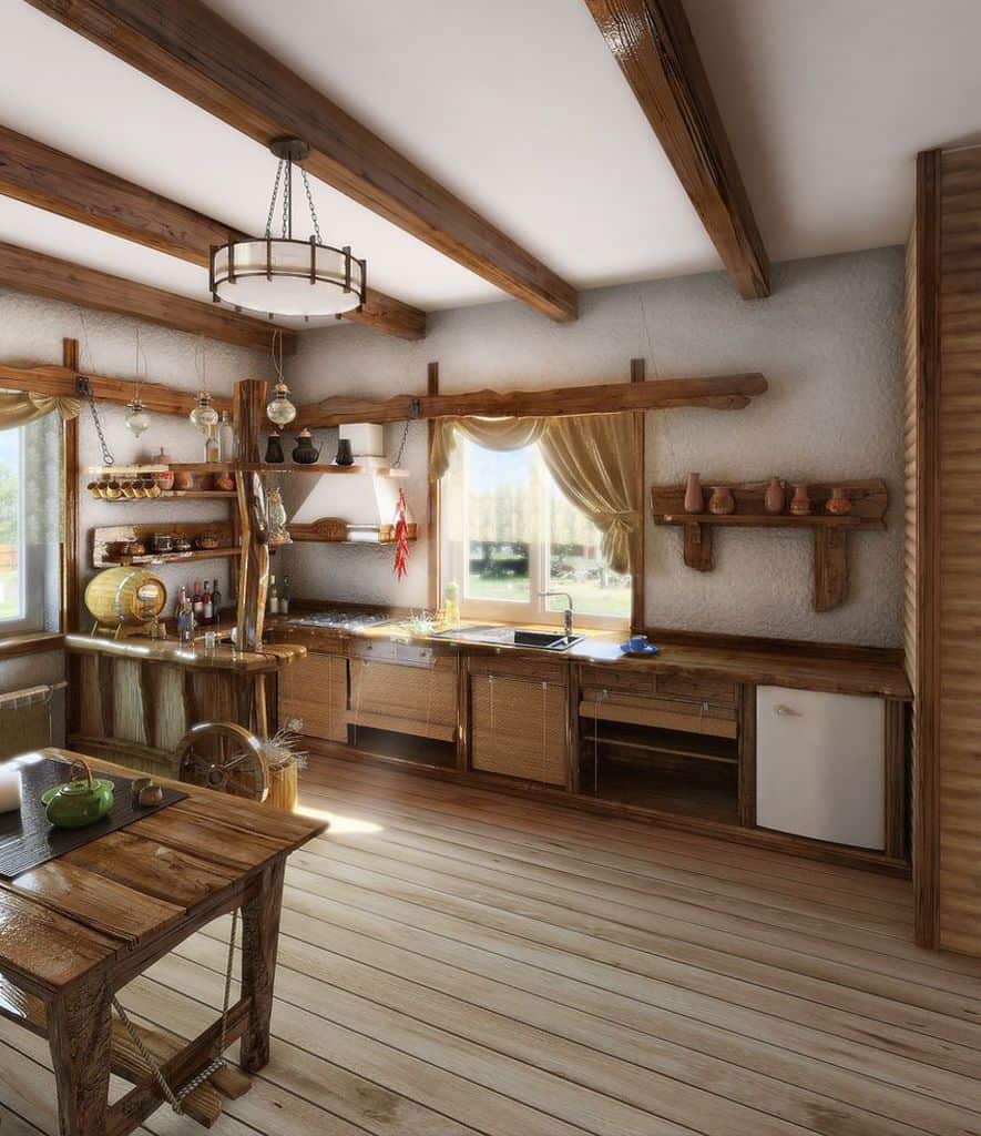 traditional wood country kitchen wood beam ceiling wood floors