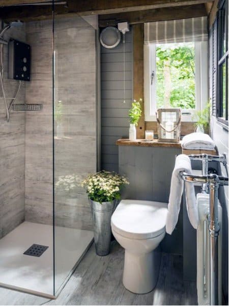 small bathroom with corner glass shower 