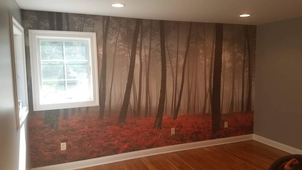 forest scene with red plants home wall mural 