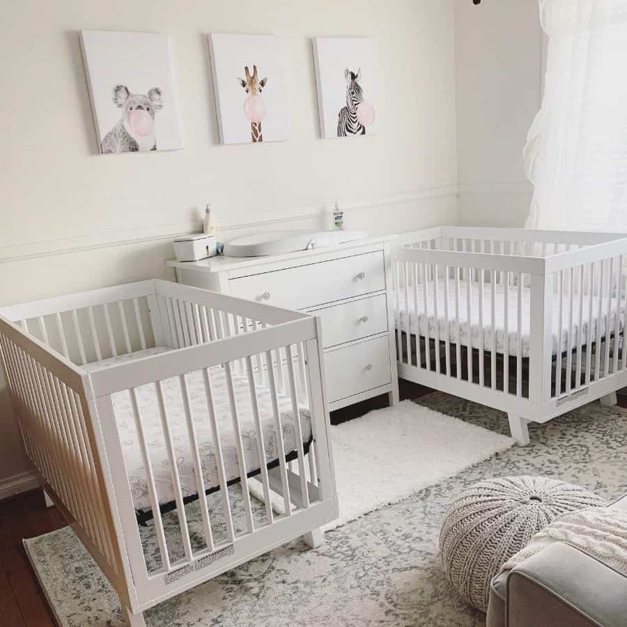 twins baby room with animal prints