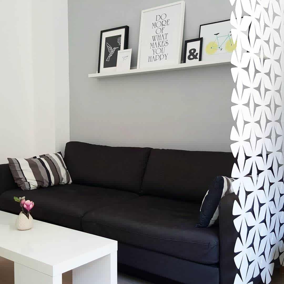 small living space with black sofa