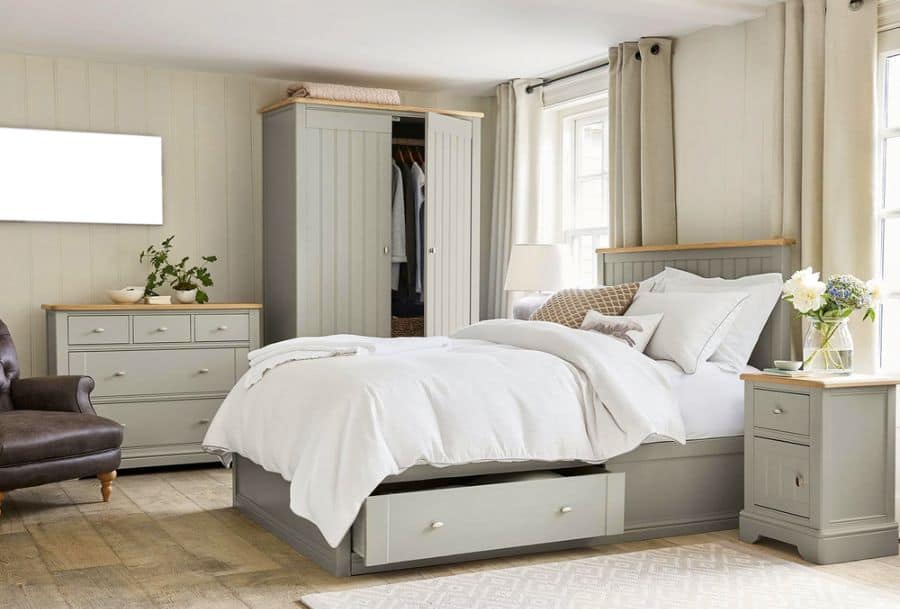 vintage small master bedroom with lots of storage options 