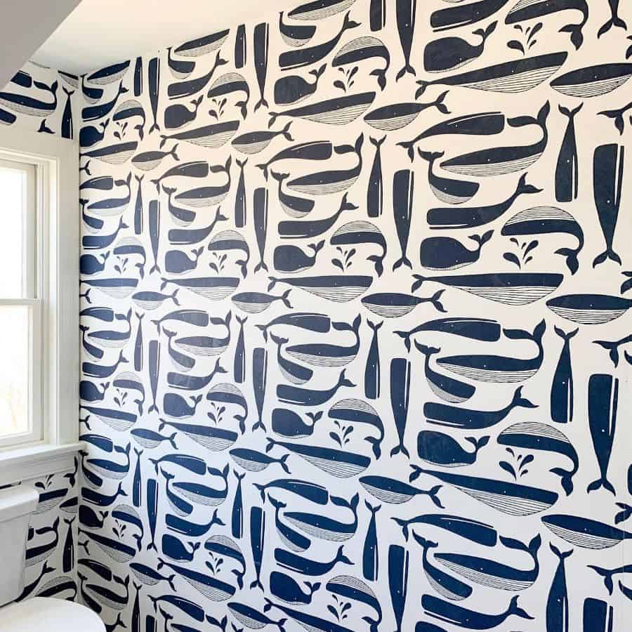 whale wallpaper in kids bathroom 