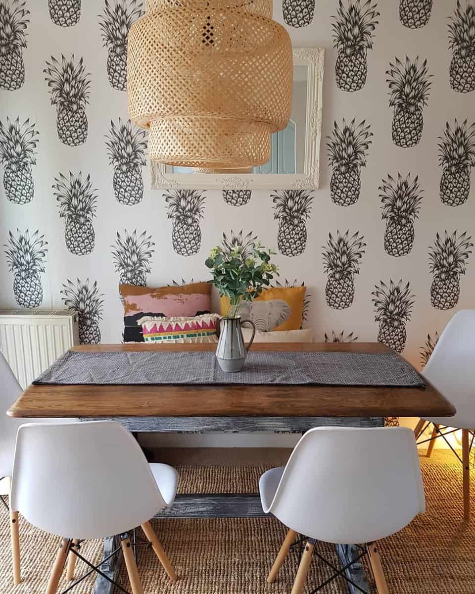 pineapple wallpaper in dining room