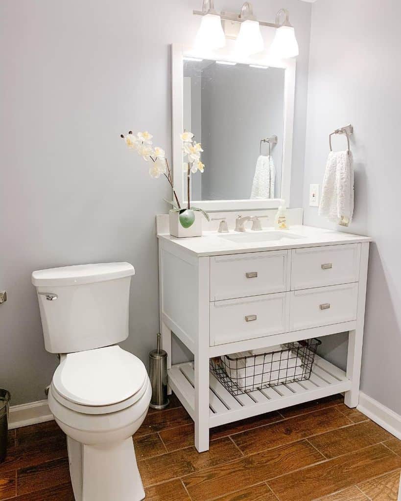 white bathroom with old cabinet 