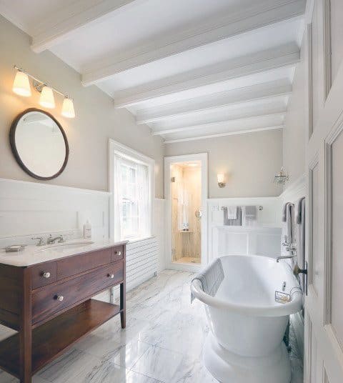 luxury bathroom marble floor freestanding tub