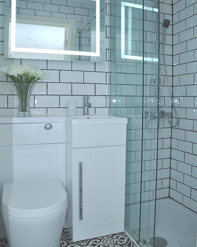 small white tile glass shower