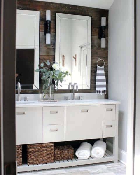 grey bathroom vanity and mirror 