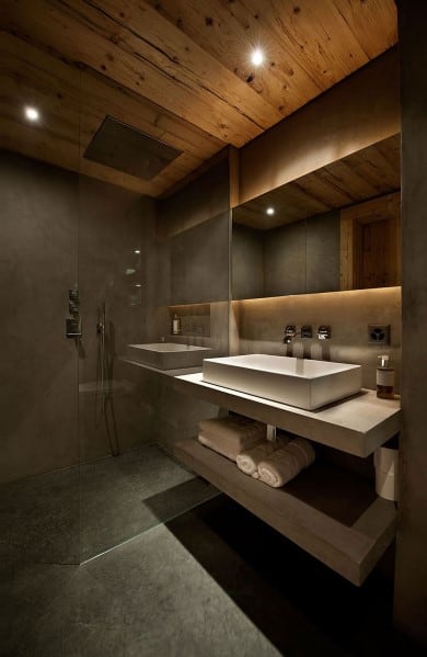 wood ceiling luxury bathroom