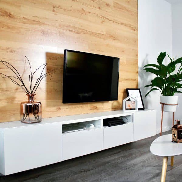 Wood Panel Television Walls Interior Ideas With White Stand